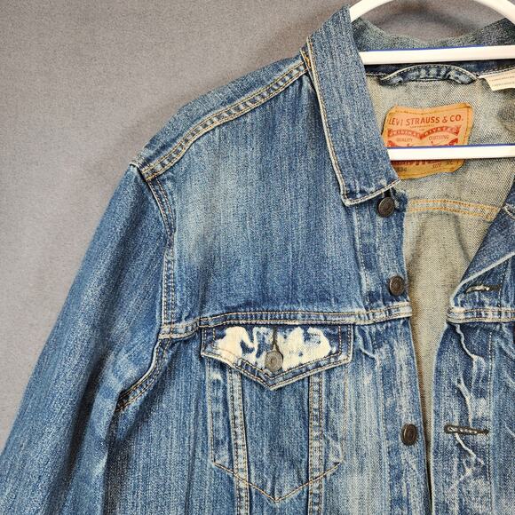Levis Mens Jean Jacket XL Trucker 72334 Type 3 Blue Bleach Wash Distressed Chore - Picture 10 of 16